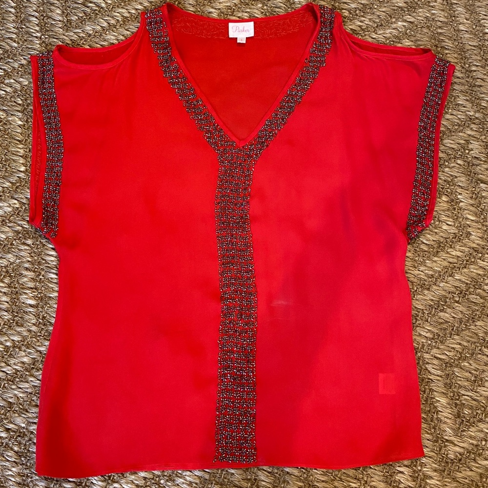 Parker red 100% silk blouse with beaded detail - Picture 4 of 9